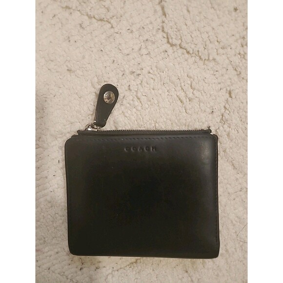 Vintage Coach Leather Wallet Black BiFold Snap Wallet Silver Minimal 90s EUC - Picture 2 of 6